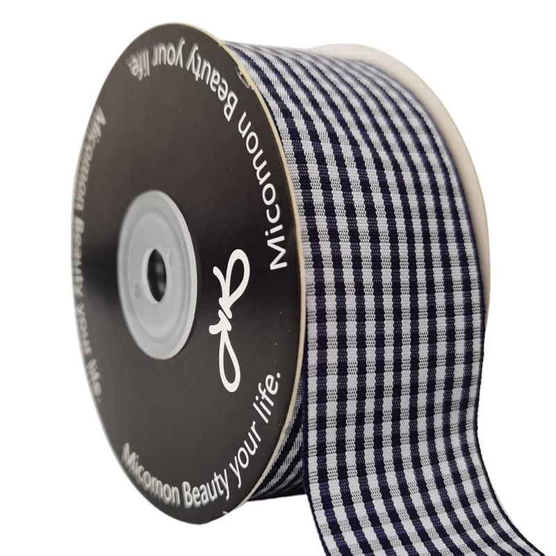 Micomon 1.5 Inch Blue and White Woven Edge 100% Polyester Gingham Ribbon 25 Yards Each Roll (1-1/2"", Blue) - Image 1
